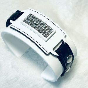 Black White Rhinestone Cuff Bracelet